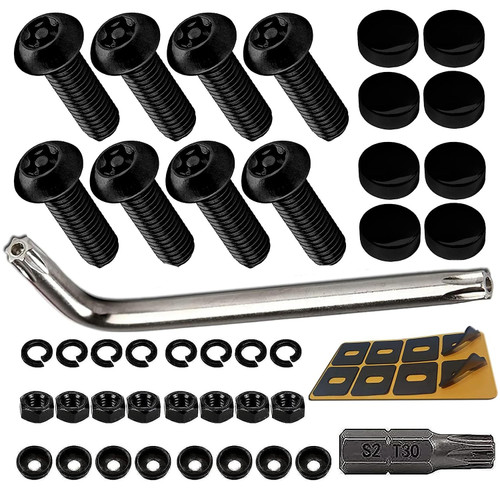 Aiguotua Black License Plate Screws- Anti Theft License Plate Bolts for Fastening Car Tag Frame Holder, 1/4"M6 Stainless Steel Security Plate Mounting Hardware Kit- Screws Caps, Nuts, Rattle Proof Pad