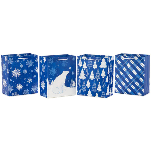 Hallmark 9" Medium Winter Gift Bags (4 Bags: Blue with Snowflakes, Plaid, Polar Bear, Christmas Trees) for Christmas, Hanukkah, Birthdays Hallmark 9" Medium Winter Gift Bags (4 Bags: Blue with Snowflakes, Plaid, Polar Bear, Christmas Trees) for Christmas, Hanukkah, Birthdays
