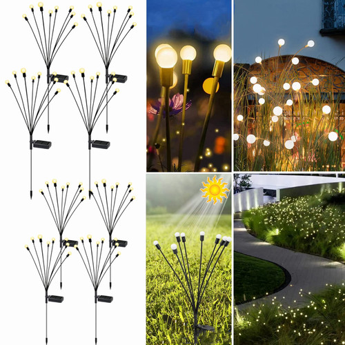 Rodnsurw 8 Pack Solar Firefly Lights Solar Garden Lights Outdoor Waterproof,Starburst Swaying Solar Firefly Lights, Firefly Garden Lights for Path Landscape Outdoor Decorative Lights