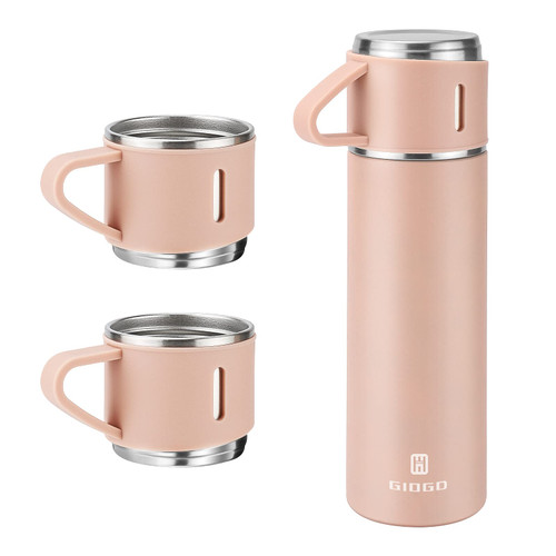 Stainless Steel Thermo 500ml/16.9oz Vacuum Insulated Bottle with Cup for Coffee Hot drink and Cold drink water flask.(Pink,Set)