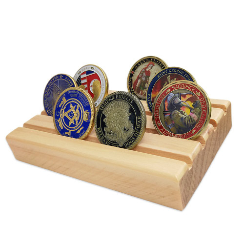 ASmileIndeep Military Challenge Coins Display Holder Small Solid Wood,Challenge Coin Dispaly Holds10-12 Coins ,4 Row Military Coin Holder Rack for Desk,Army Coin Holder for Collector,Original Finish
