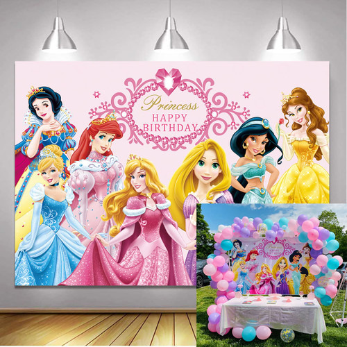 GCH Princess Backdrop Pink Baby Shower Backdrop for Girl 1st Birthday Photography Background Princess Birthday Party Supplies Table Decoration Banner Customized Backdrops (5X3FT)