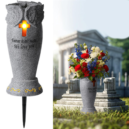 Cemetery Grave Flower Vase, Cemetery Decorations for Grave, Angel Vases with Spikes, Grave Markers Decor for Cemetery for Humans or Pet, Garden Memorial Gifts for Loved One (Cross) Cemetery Grave Flower Vase, Cemetery Decorations for Grave, Angel Vases with Spikes, Grave Markers Decor for Cemetery for Humans or Pet, Garden Memorial Gifts for Loved One (Cross)