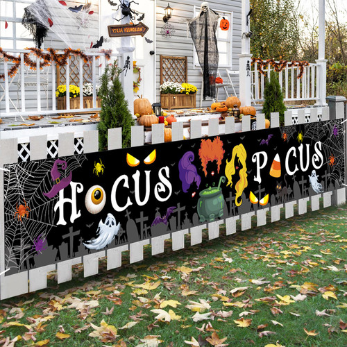 118 x 12 Inches Halloween Hocus Pocus Banner Backdrop, Large Witch Sisters It's Just A Bunch of Hocus Pocus Wall Hanging Banner Background for Indoor Outdoor House Garden Witch Themed Decorations