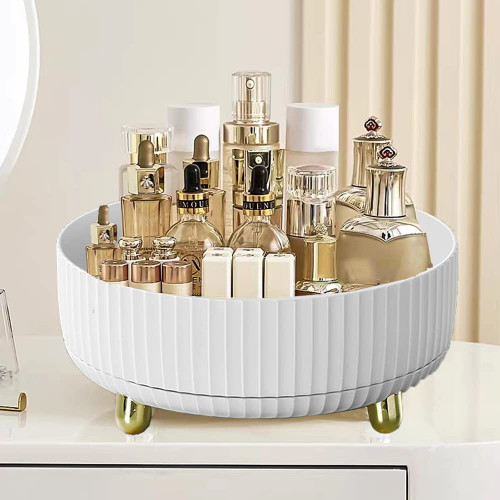 Sapouni Makeup Perfume Organizer, 360 Degree Rotating Lazy Susan Organizer, Spinning Turntable Cosmetic Round Tray for Dresser, Large Capacity for Cosmetic, Lotions Display, White