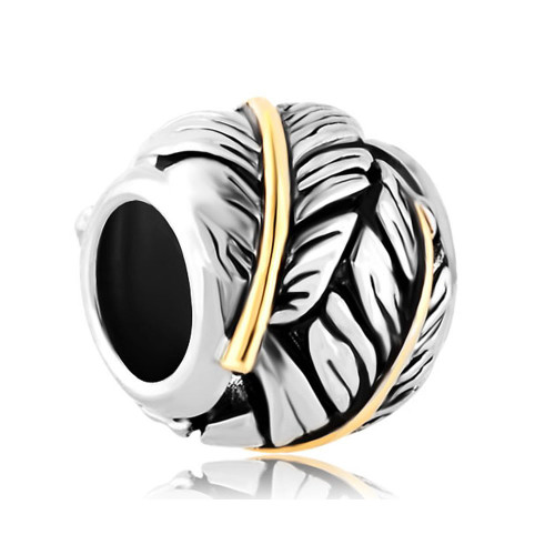 LovelyJewelry Feather Silver Plated Charm Beads For Bracelet LovelyJewelry Feather Silver Plated Charm Beads For Bracelet