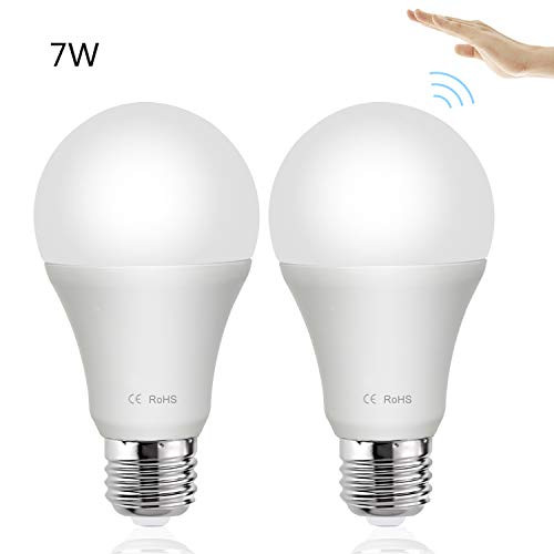 Dusk to Dawn Light Bulb, 7W Warm White E26 Smart Sensor LED Bulb with Auto on/Off Indoor/Outdoor LED Sensor Lighting Lamp for Porch Hallway Patio Garage (2 Pack)