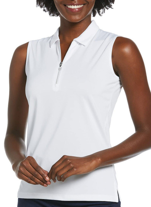 Callaway Women's Quarter Zip Heather Sleeveless Golf Polo Shirt, Brilliant White, Medium