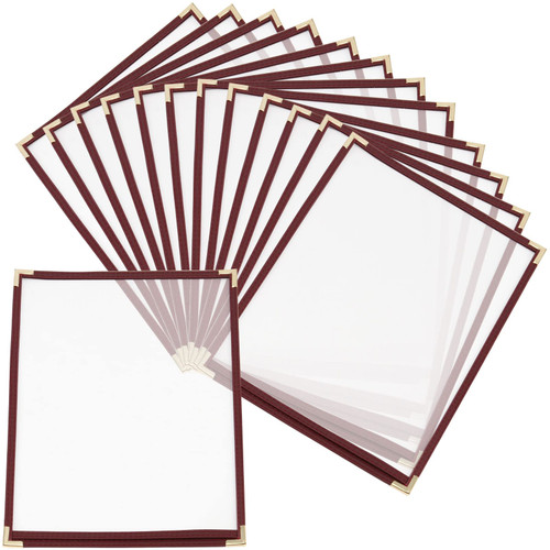 JAPCHET 30 PCS 8.5 x 11 Inch Menu Covers, Single Page Double Stitched Menu Sleeves 2 View Menu Holder for Restaurant, Cafe, Diner, Bar, Burgundy