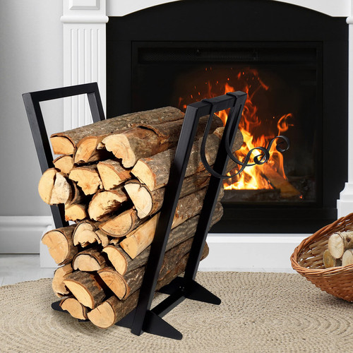 AJART Indoor Firewood Log Rack: Heavy-duty Outdoor Fire wood Log Storage Holder - 22 Inch Metal Wood Holder for Fireplace or Stove - Black Indoor Firewood Rack