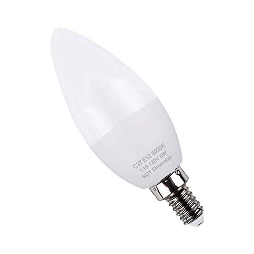 KINDEEP E12 LED Bulb C37 Candelabra Light Bulbs 6W, 60 Watt Equivalent, Daylight 5000K Chandelier Bulbs, Decorative Candle Base, Non-Dimmable, 1 Pack (Daylight 5000K 1Pack)