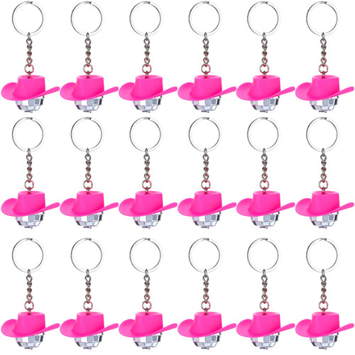 Alabelleza 18pcs Cowboy Hat Disco Ball Keychain Pink Hat Disco Ball Decorations Mini Disco Ball Ornaments Disco Ball Party Decorations Cowgirl Accessories