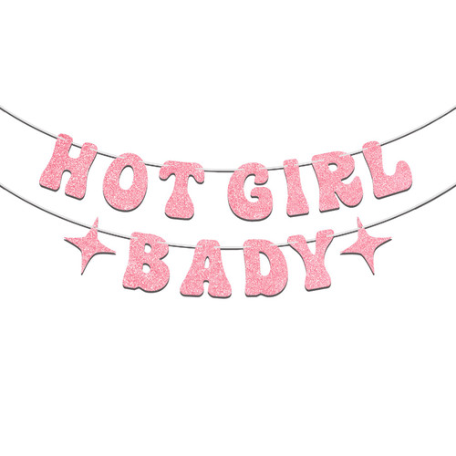 Pre-Strung Hot Girl Birthday Glitter Banner - 21st Birthday Party Decorations Finally 21 Girls' 21st 30th Birthday Decor, HBD (Pink Glitter)
