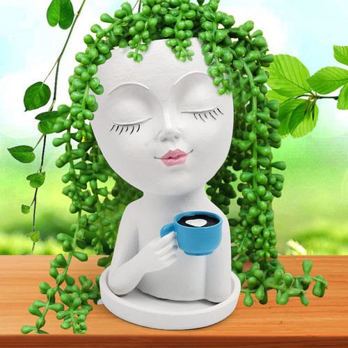 Kndatle Face Planter Pot with a Base - Face Flower Pot for Indoor Outdoor Plants Resin Succulent Planter with Drainage Hole Cute Lady Face Plant Pots Kndatle Face Planter Pot with a Base - Face Flower Pot for Indoor Outdoor Plants Resin Succulent Planter with Drainage Hole Cute Lady Face Plant Pots