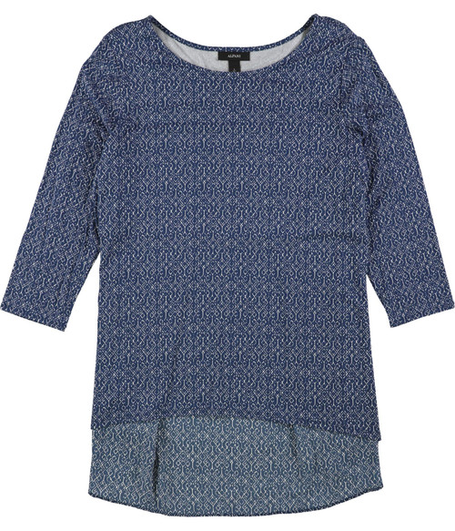 Alfani Womens Printed High Low Knit Blouse, Blue, XX-Large
