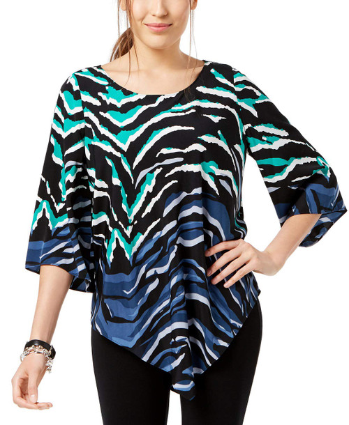 Alfani Womens V-Hem Pullover Blouse, Blue, X-Small