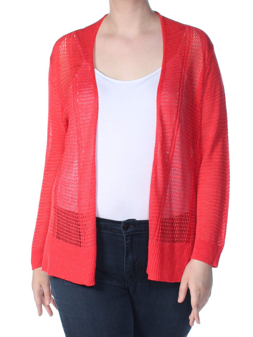 Alfani Womens Mixed Media Cardigan Sweater, Red, X-Large