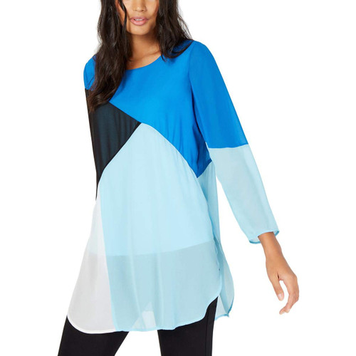 Alfani Womens Colorblock Tunic Blouse, Blue, X-Large