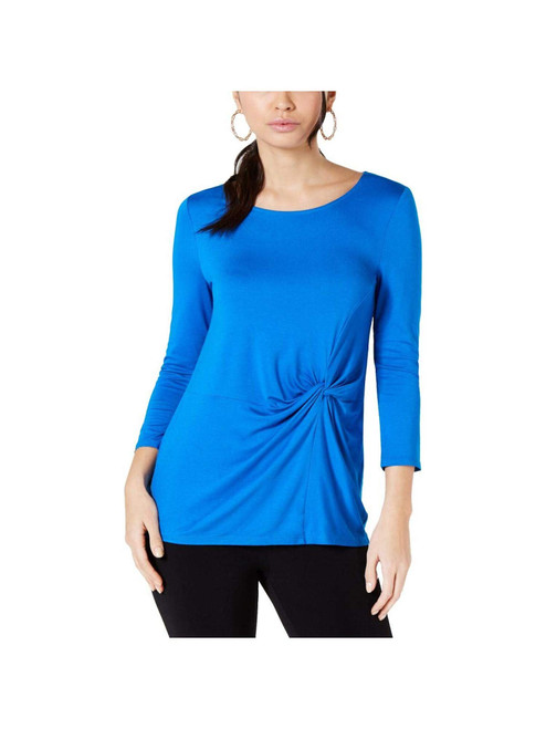 Alfani Womens Side Twist Pullover Blouse, Blue, Small