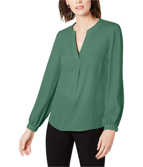I-N-C Womens Split Neck Pullover Blouse, Green, Large