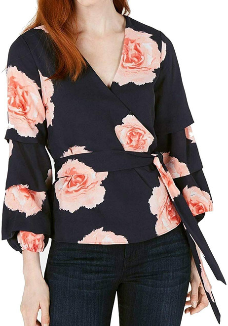 bar III Womens Belted Pullover Blouse, Blue, Medium