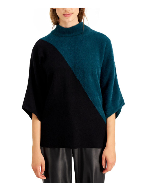 Alfani Womens 2-Tone Pullover Sweater, Blue, Large