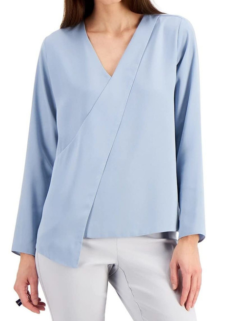 Alfani Womens Draped Front Pullover Blouse, Blue, Medium