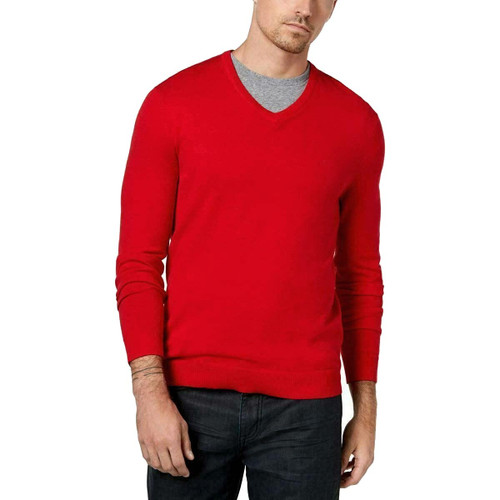 Alfani Mens Sweater Jester Medium V-Neck Solid Knit Pullover Red M