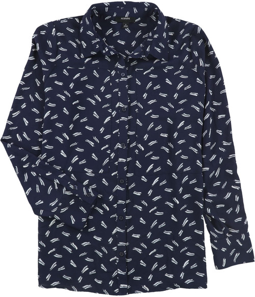 Alfani Womens 2-Tone Button Up Shirt, Blue, X-Small