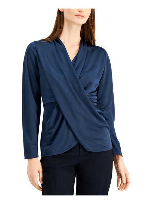 Alfani Womens Draped Pullover Blouse, Blue, X-Large
