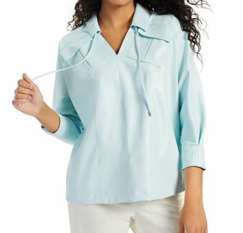 Alfani Womens Light Blue Collared Top Size XXL