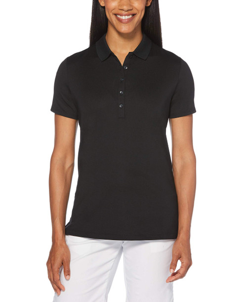 Callaway Women's Short Sleeve Opti-Dri Stretch Solid Polo, Black, Large