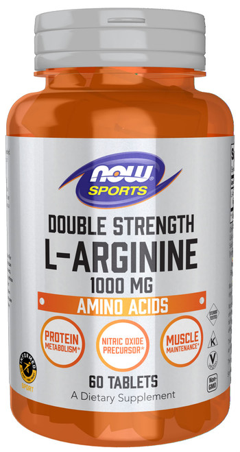 NOW Sports Nutrition, L-Arginine Double Strength 1000mg, Nitric Oxide Precursor, Amino Acids, 60 Tablets