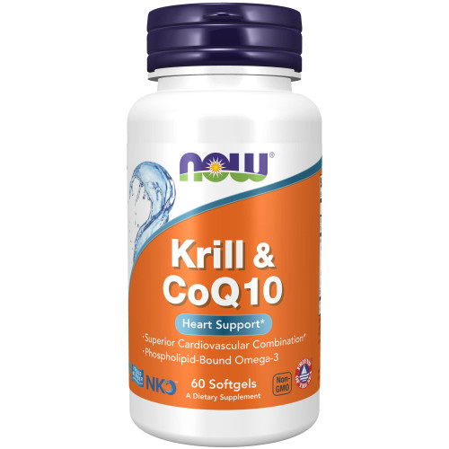 NOW Supplements, Krill & CoQ10, Phospholipid-Bound Omega-3, Heart Support*, 60 Softgels
