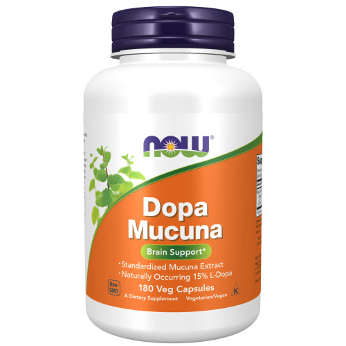 NOW Supplements, DOPA Mucuna, Standardized Mucuna Extract with Naturally Occurring 15% L-Dopa, 180 Veg Capsules