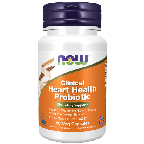 NOW Supplements, Clinical Heart Health Probiotic, Circulatory Support*, Supports Cholesterol Levels Already Within The Normal Range*, Clinical Strain NCIMB 30242, 60 Veg Capsules