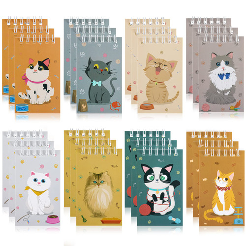 24 Pcs Mini Notebooks for Kids Cute Cat Animal Mini Notepads Cat Party Favors Small Spiral Pocket Notebook for Cat Birthday Party Supplies Students Teachers Classroom School Supplies