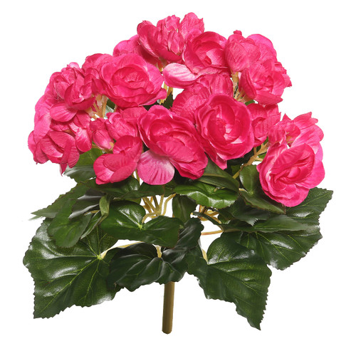 Vickerman Everyday Artificial Hot Pink Begonia Bush 9.5" Long - Premium Faux Floral Decor for Wedding or Everyday Arrangements - Maintenance Free Flowers