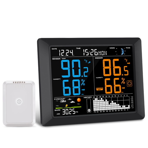 Sainlogic Weather Station Indoor Outdoor Weather Forecast Wireless Digital Temperature Humidity Monitor, Atomic Digital Color Forecast Station with Alerts