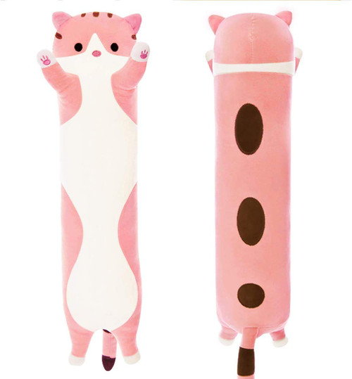 WUYU Lovely Plush Cat Doll Cute Cartoon Soft Stuffed Kitten Pillow Long Throw Sleeping Pillow Doll Toy Gift for Kids Girlfriend Multiple Size (Pink,70cm/27.5in)