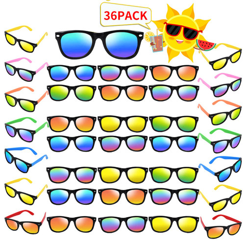 Kids Sunglasses Bulk,36 Pack Sunglasses Kids Party Favor for Kids Age 4-8-12, Neon Sunglasses with UV400 Protection Pool Party Toys, Goody Bag Stuffers, Summer Toys for Boys and Girls