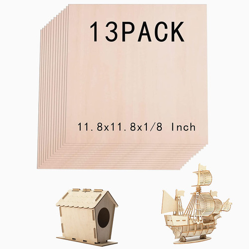 13Pack 11.8x11.8x1/8 inch Basswood Sheets for Crafts Perfect for Architectural Models Drawing Painting Wood Engraving Wood Burning Laser Scroll Sawing Drawing Painting