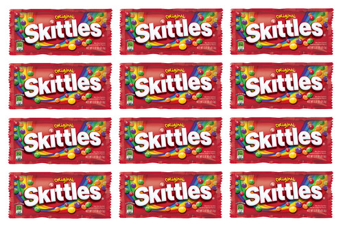 SKITTLES - Original, Wild Berry, Tropical, Smoothies, Sour, Brightside, All Lime - Full Size, Bite Size Candy, Individual Packs - Great For Holidays, Parties, Gifts & More ! (Original - 2.17 Ounce, 12 Count)