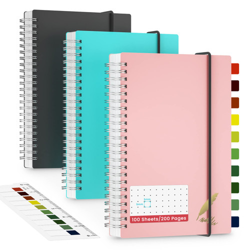 Yiozojio Dotted Spiral Notebooks - 3 Pack A5 Bullet Journals 100 Sheets/200 Pages 5 x 5mm Dot Grid Paper - Journals for Study and Notes 5.7 x 8.3 inches (Blue,Pink,black)