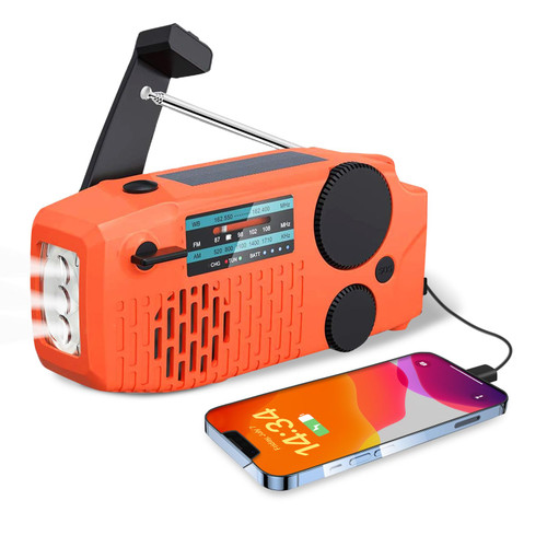 GcSige Emergency Radio with NOAA Weather Alert, AM/FM Shortwave Radio,Hand Crank Radio with Solar Charger, 5000mAh Battery Portable Radio with LED Flashlight, USB Charger, SOS Alarms for Home Camping