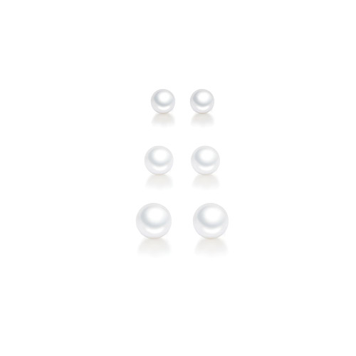 Pearl Stud Earrings for Women Girls, 3 Pairs S925 Sterling Silver Post Small Pearl Earrings Set, Hypoallergenic Round Ball Pearls Earring for Birthday Valentine's Day