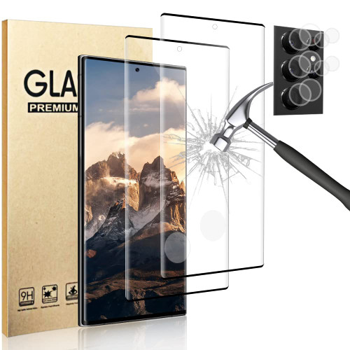 Geviaho [2+2 Pack] Galaxy S22 Ultra Screen Protector and Camera Lens Protector, [Support Fingerprint Unlock] [9H Tempered Glass] [3D Curved] for Samsung Galaxy S22 Ultra 5G Screen Protector 6.8 Inch