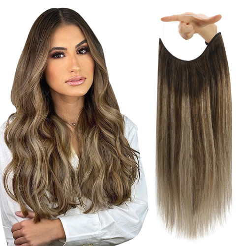 Fish Line Hair Extensions, 12 Inch 70g Wire Hair Extensions Clip in Balayage Dark Brown to Walnut Brown Mix Honey Blonde, Fshine Human Hair Extensions Remy Hair Extensions Straight Hair Fish Line Hair Extensions, 12 Inch 70g Wire Hair Extensions Clip in Balayage Dark Brown to Walnut Brown Mix Honey Blonde, Fshine Human Hair Extensions Remy Hair Extensions Straight Hair
