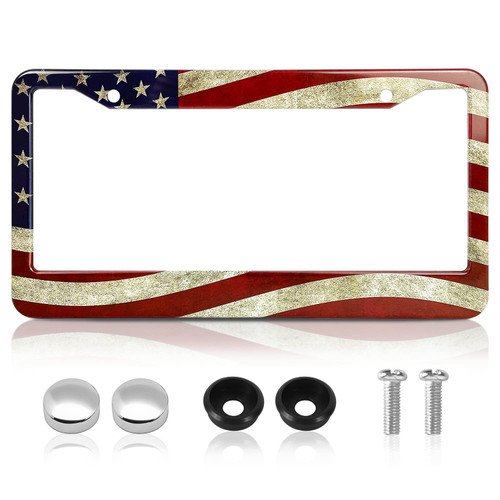 American Flag License Plate Frame License Plate Frame Licence Plate Covers and Frames License Plate Frame for Women License Plate Frames for Men License Plate Holder(A,1pc)