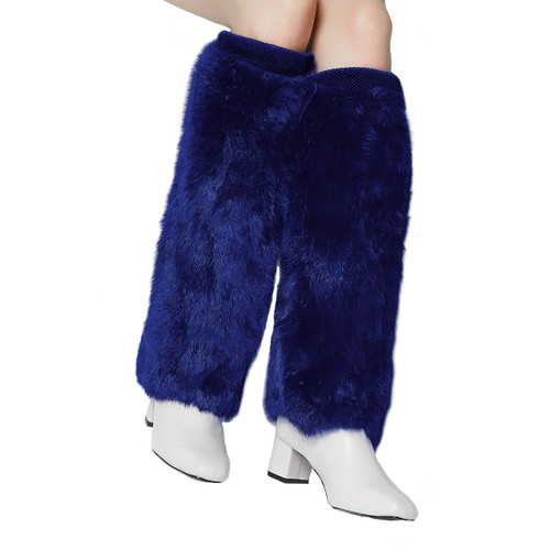 JANFINE Women's Fur Leg Warmers Boot Winter Faux Rabbit Fur Furry Fuzzy Leg Warmer Cuffs Cover For Women(40CM-Blue)